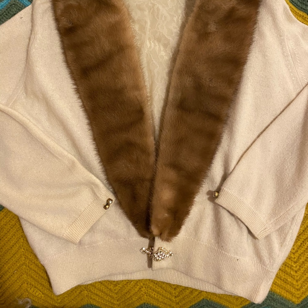 Vintage Faux Fur and Rhinestone Cardigan